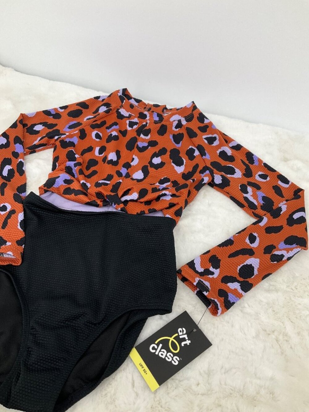 Art Class size Medium (8) Girls Leopard Print One-Piece Swimsuit: Black, Purple, - Picture 3 of 6